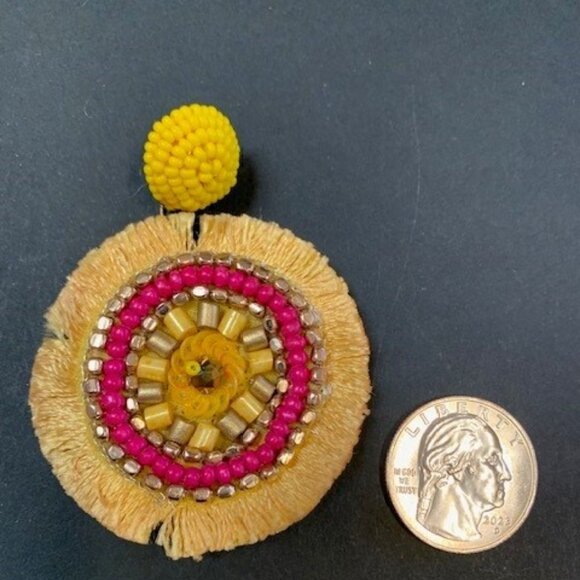 Hand-Beaded Boho "South Beach" Earrings with Sequins and Fringe Yellow 28301 - Picture 2 of 2